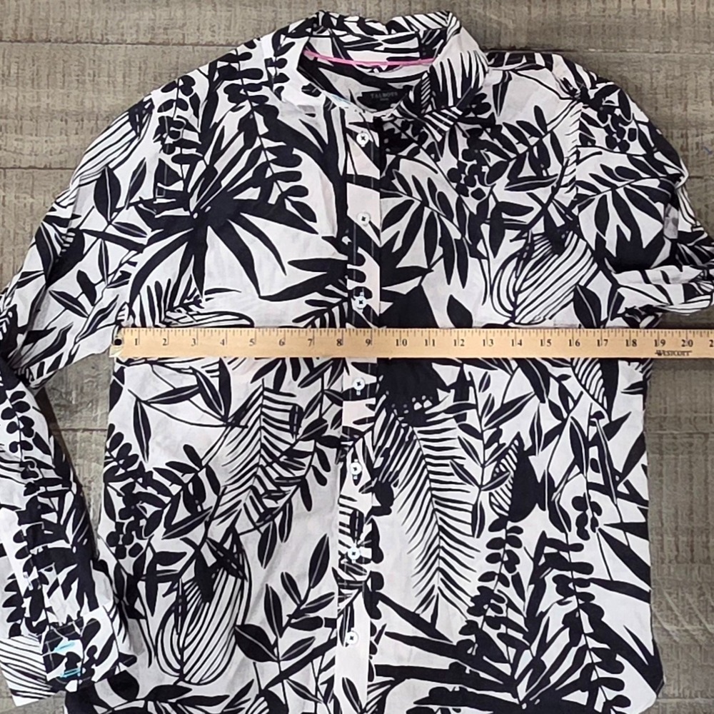 Talbots Petite Silhouette Ferns Black & White Long Sleeve Button Up Shirt Med/P - Picture 6 of 7